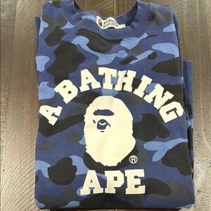 A Bathing Ape camo blue sweatshirt. Worn once - great conditioning. Authentic.